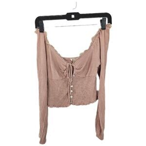 🆓 FREE Illa Illa nude brown off shoulder sweetheart smocked long sleeve Small